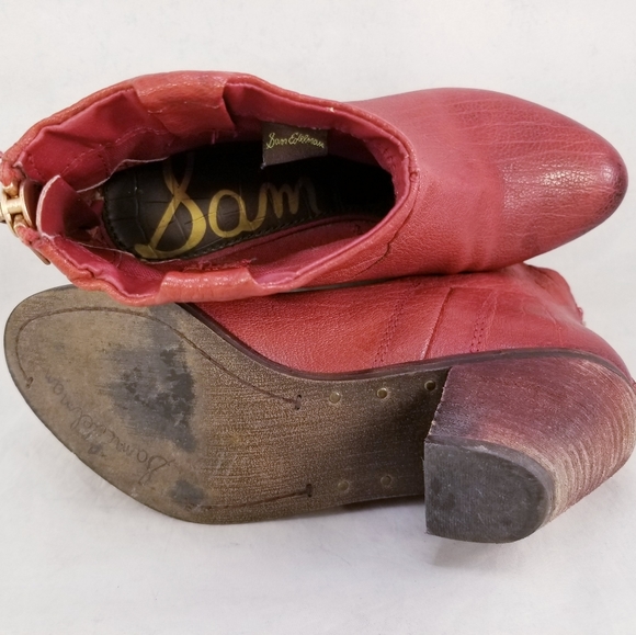 SAM EDELMAN WOMEN ANKLE BOOGS BACK ZIPPER RED LEATHER SIZE 6 M - Picture 7 of 10